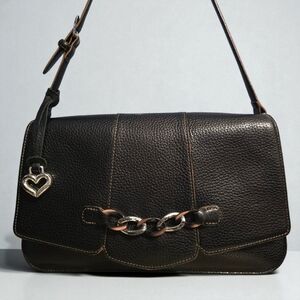 Brighton Black Pebbled Leather Chain & Flap Shoulder Bag
